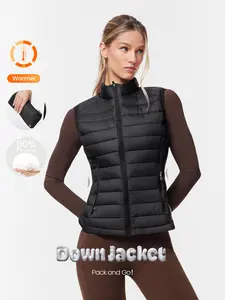 GLOWMODE Packable Thermal Warm Lined Slim Fit Reflective Logo Down Vest With Side Pockets Running Workout Winter