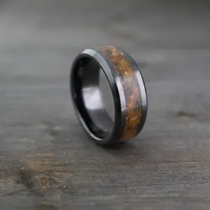 The Tiger, Tigers eye ceramic wedding ring, Black ceramic wedding band, Anniversary gift, 8mm ring, Tigers eye stone ring, Mens wedding band,