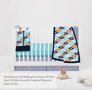 Bacati Aztec Liam 4-Piece Crib Bedding Set - Aqua/Orange/Navy
