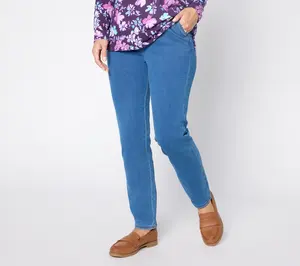 Denim & Co. Petite Indigo Knit Denim Slim Leg Ankle Pant