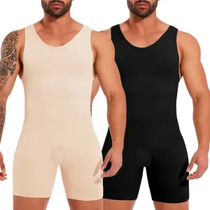 CATTIBOR Men's One Piece Bodysuit Shapewear With Open Crotch ,Men Full Body Shaper Tummy Control Sleeveless Bodysuit ,Men Underwear For All Seasons