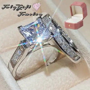 1.5ct Princess Cut Engagement Ring Wedding Ring Set for Women Cut Cubic Zirconia Bridal Ring Sets Valentine's Day Gift Size 5-10
