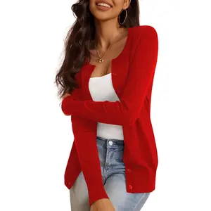 Women's Button Down Crew Neck Long Sleeve Soft Knit Cardigan Sweaters Knitwear Womenswear Tops Knitting 01-A-Black Basic Casual Winter