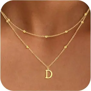 Layered Initial Necklaces for Women, Dainty Gold Letter Necklace Stack 14K Gold Plated Layering Gold Initial Necklace Set Simple Cute Personalized Name Necklace Gifts for Teen Women