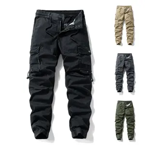 Men’s American-Style Plain All-Cotton Cargo Jogger Pants - Casual Dual-Purpose Menswear with Multiple Pockets, Drawstring, Suitable for Outdoor Hiking, Leisure Wear, All-Cotton Men's Pants, Casual Men's Pants