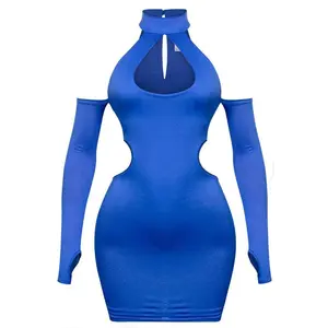 Maddy Cutout Mini Blue Dress for Women - Casual Polyester Summer Comfort Wear