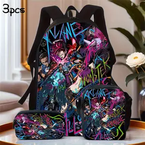1/3pcs Cartoon Animation Jinx Theme Unisex Backpack, Including School Bag, Pencil Case And Lunch Box. with Cool Handle Print, Large Capacity Laptop Backpack, Perfect for Daily Commuting, a Great Gift for Family And Friend