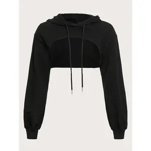 Super Short Hooded Sweatshirt - Drawstring Details, Comfortable, Stylish for Casual Wear