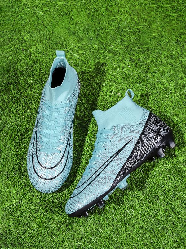 Men's All Over Print Sports Football Shoes, Lace Up Soccer Shoes, Football Cleats, Outdoor Sports Shoes for Men, Professional Training Shoes, Football Field Boots