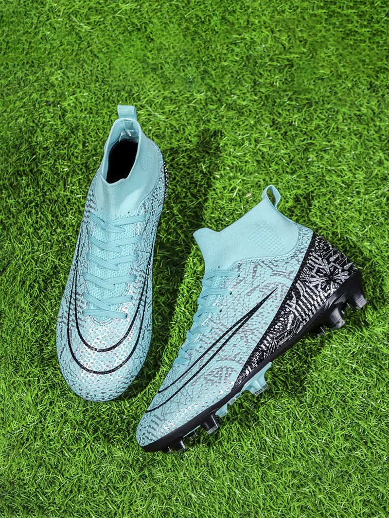 Men's All Over Print Sports Football Shoes, Lace Up Soccer Shoes, Football Cleats, Outdoor Sports Shoes for Men, Professional Training Shoes, Football Field Boots