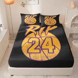 Kobe Bryant Forever Spirit #24 Basketball Commemorative Pattern Fitted Sheet 3-Piece Set, soft and comfortable, suitable for bedrooms and guest rooms, with deep pockets.