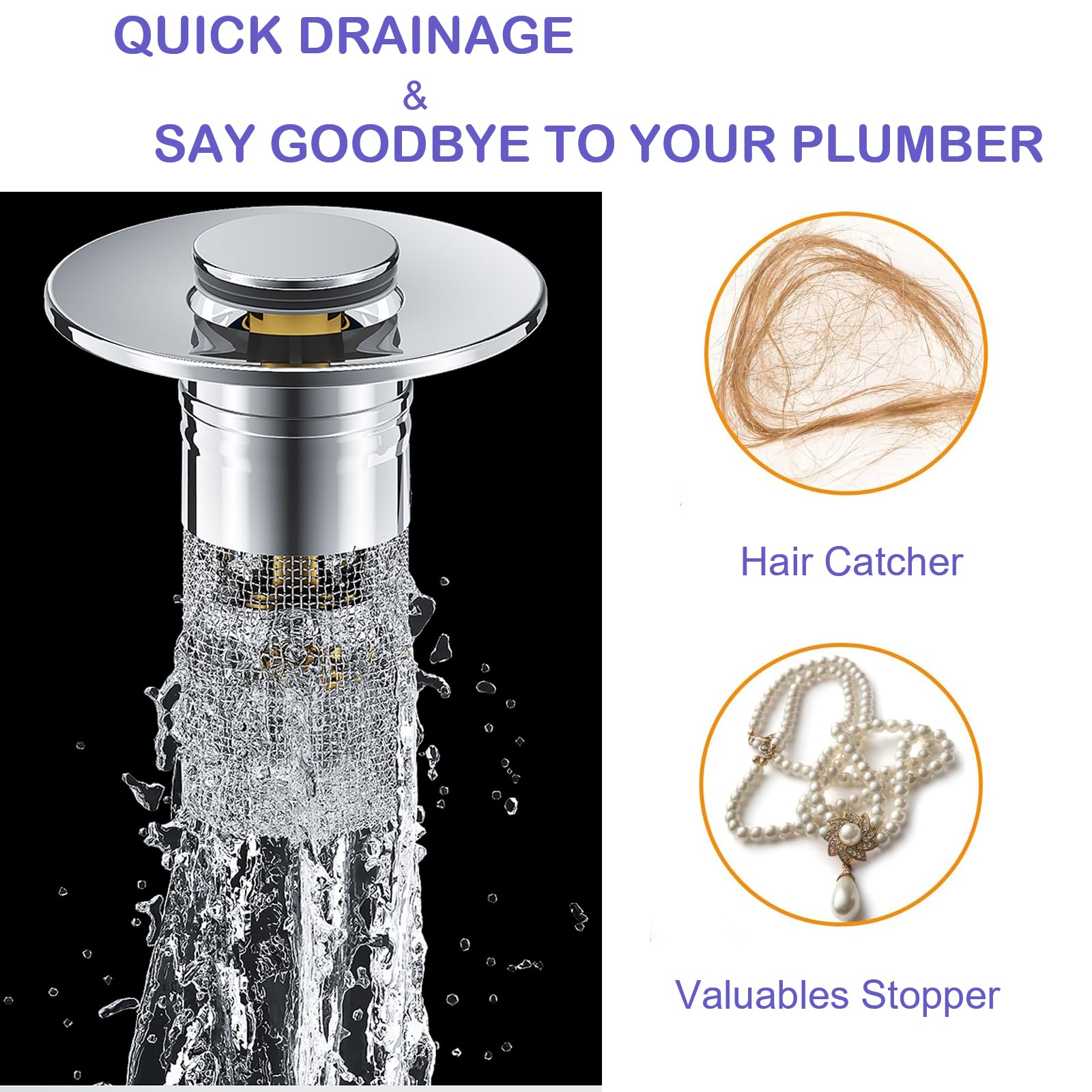 Bathroom Sink Drain Strainer, Pop-up Sink Drain Strainer with Removable Stainless Steel Strainer Basket Hair Catcher, Bathroom Sink Strainer for Bathroom Sink Stopper Replacement