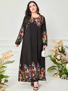 Plus Size Floral Print Long Sleeve Maxi Dress, Elegant Boho Spring & Fall Dresses for Women Daily Wear Holiday Vacation, Ladies Clothes Bohemian Casual Wear