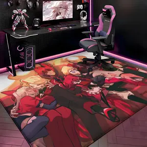 Hazbin Hotel Floor Mat Gaming Room Soft Flannel Gaming Rugs Floor Rug Non-Slip Absorbent Doormat for Esports Setup, Bedroom, Entrance, Gamer Home Decor, Anti-Skid Washable Mat, Multiple Sizes Available