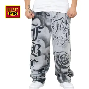 FB COUNTY Tatted Up Sweatpants FBCOUNTY Baggy Fit Fleece Pants with Bold Tattoo-Inspired Lettering