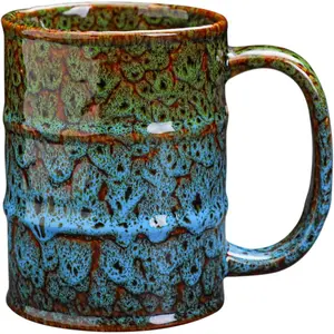 20 oz Ceramic Coffee Mugs Large Tea Cup for Office and Home Dishwasher and Microwave Safe 1pc Green and Blue