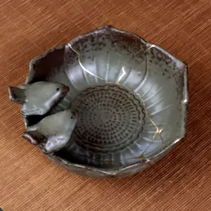 Jade Green Kintsugi Ceramic Planter Pot (16x6.5 cm) — Handcrafted Zen Wabi-Sabi Plant Pot & Meaningful Healing Gift