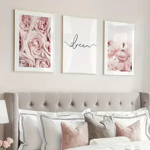 3pcs/set, Pink Romantic Set Fashion Popular Canvas Print, Modern Art, Room Wall Art Decor, Unframed Canvas Poster, Ideal Gift For Bedroom Living Room Corridor, Wall Art, Wall Decor, Room Decoration, Unframed Painting