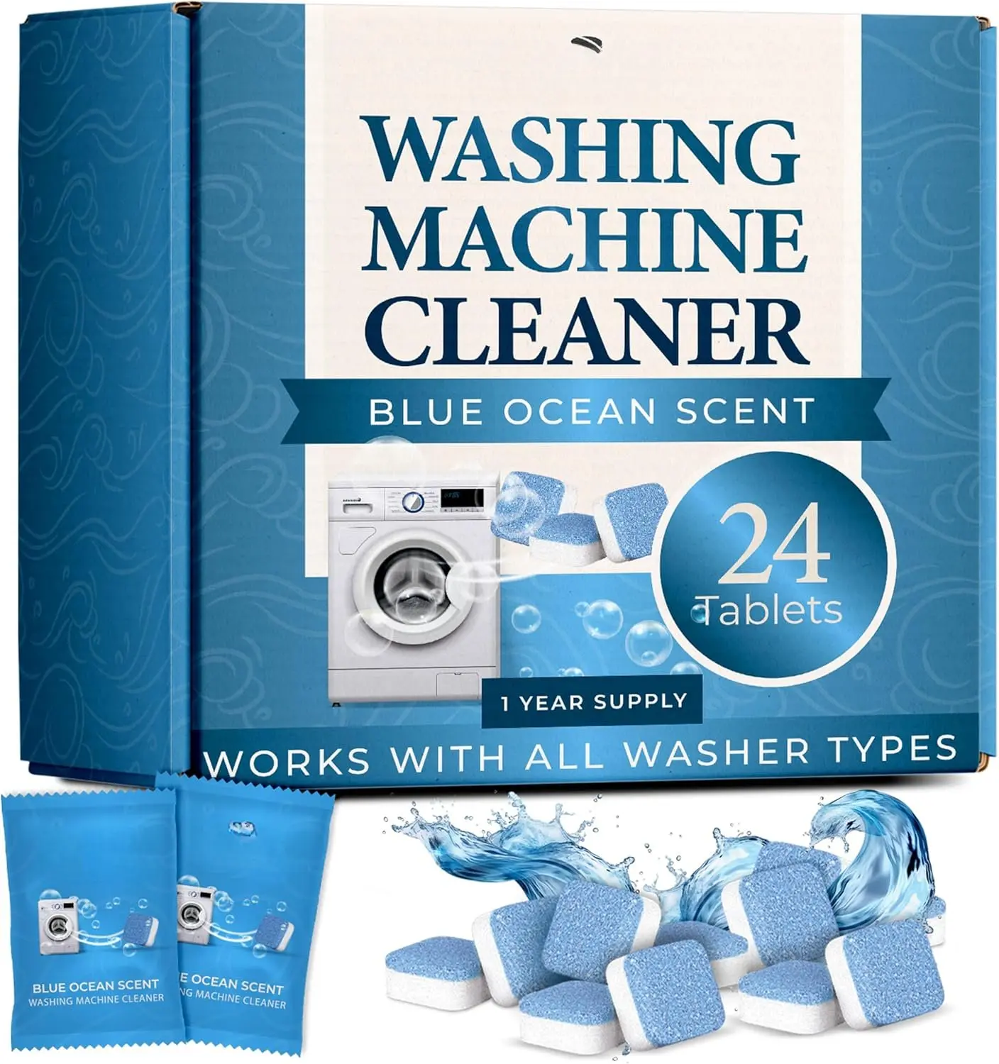 Washing Machine Cleaner Tablets  Deep Clean Washer Descale, Laundry Tub Cleaning Solution, Smell Fresh, Eliminates Buildup & Dirt, For Front & Top Load Washers, Easy-to-Use Tablets, 24 Pack