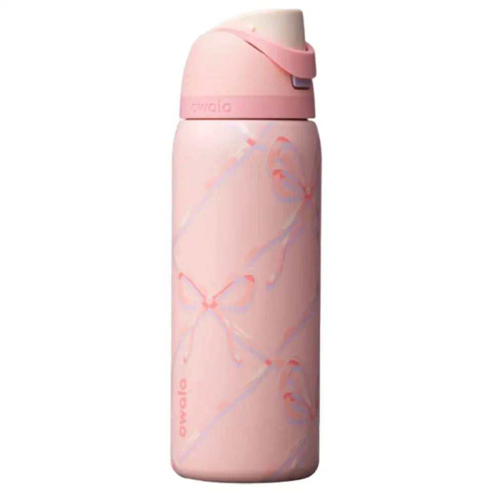 Owala x Urban Outfitters Exclusive 32 oz FreeSip Stainless Steel Vacuum Flask Water Bottle - Limited Edition Romantic Retro Pink Bow Cover, Insulated, Leakproof, Phthalate-Free, Built-In Straw, Ideal for Gym, Travel (Keeps Ice Cubes Cold), Flasks, Durable