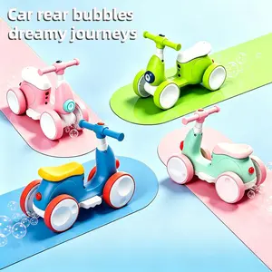 6V 4 in 1 Electric Toddler Motorcycle & Balance Bike with Bubble Machine, Remote Control & LED Lights, Ride on Toys, Music,Christmas & Birthday Gifts for 1-3 Year Old Boys Girls, Spring glow up