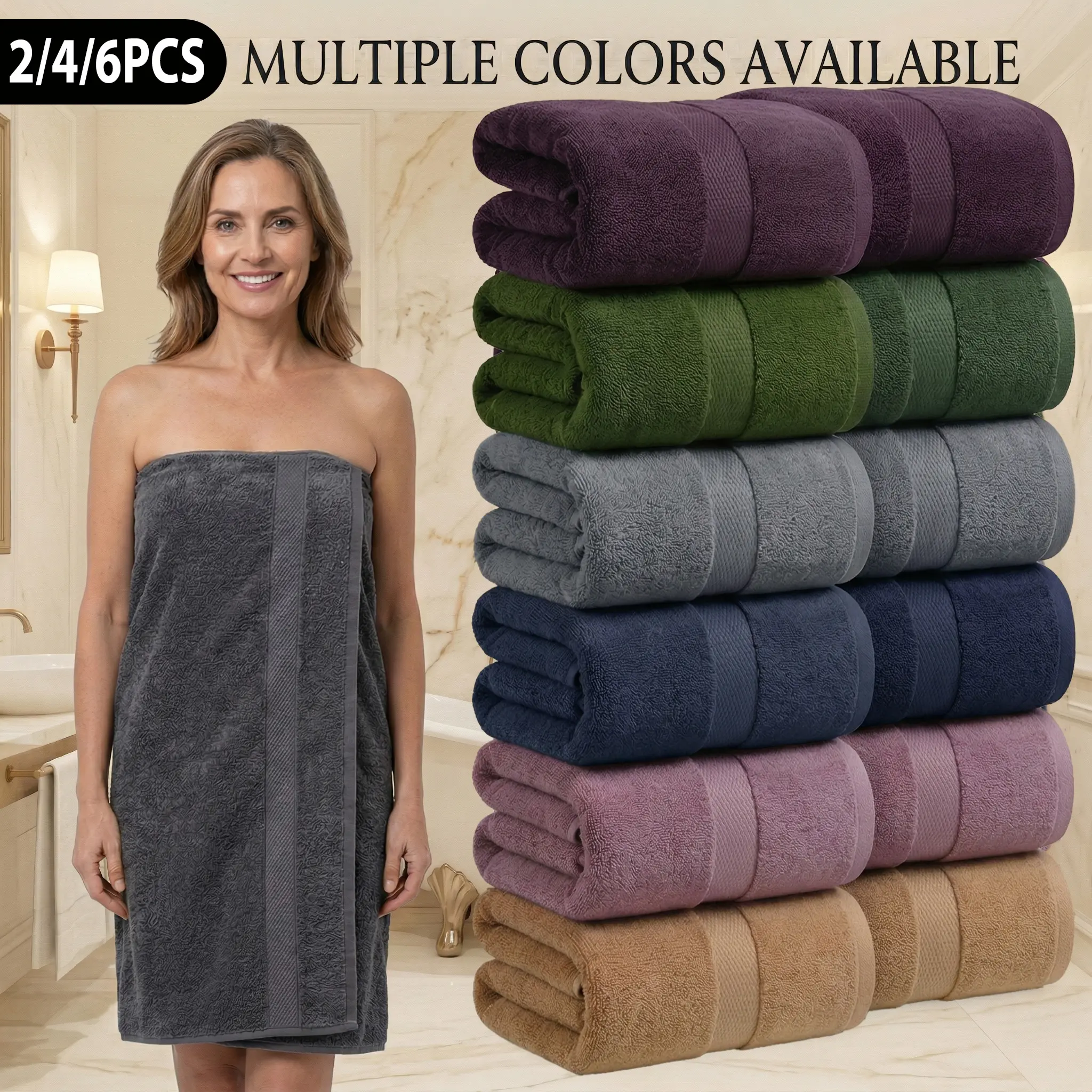 100% Cotton Bath Towels Set (2-Pack, 70x140 cm) - Machine Washable, Water Absorbent, Quick-Drying, Stylish Embossed, Soft, Skin-Friendly for Home, Bathroom Use, Machine Wash