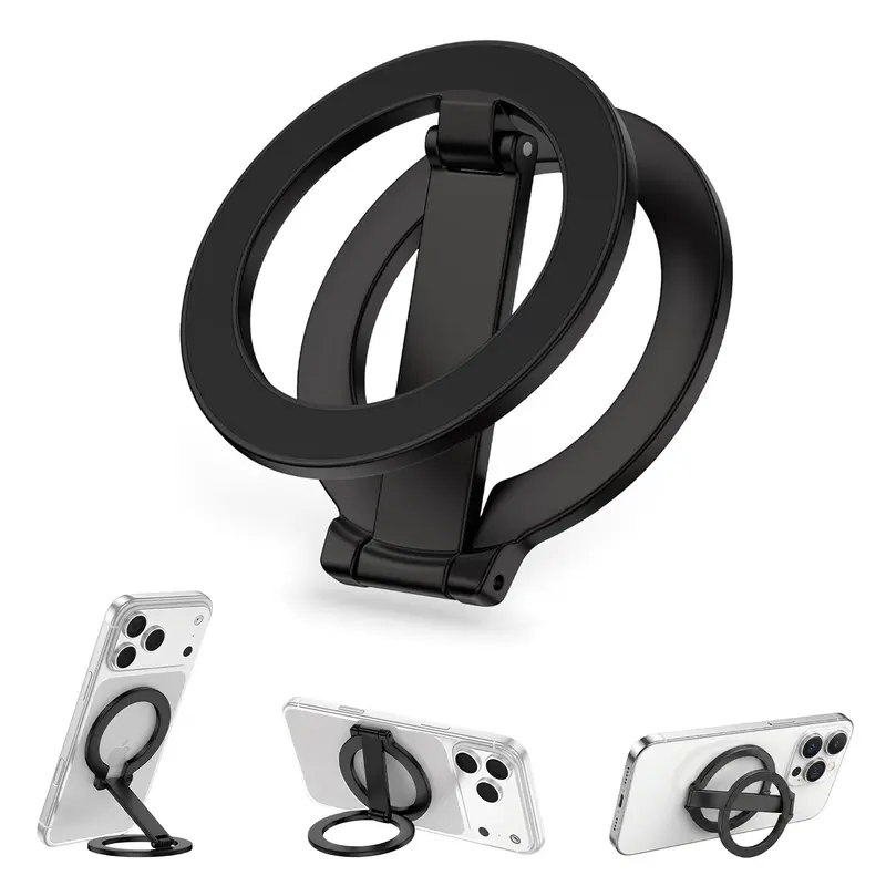 Magnetic Phone Grip for Magsafe, Foldable 360° Rotation Kickstand Mag Safe Phone Stand, Dual-Sided Magnet Finger Loop Cellphone Ring-Style Holder for iPhone 17/16/15/14/13/12 Series & MagSafe Car Mount