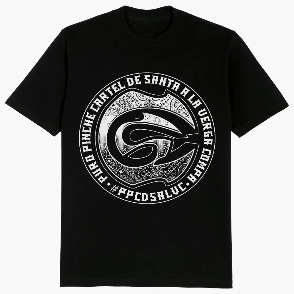 Men's Short-Sleeve Unisex Cartel De Santa Graphic Tee - Chicano Lowrider Gangster Chicana Mexican Streetwear Tops, Casual Cotton Fabric Loose Fit