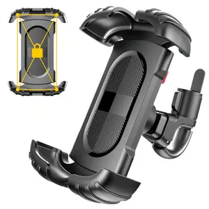Motorcycle Bike Handlebar Phone Mount with High-Speed Secure Lock - 1S Quick Install, Fixed At Four Corners, Cycling Bicycle Phone Holder Stand Clamp for 4.7-7" iPhone Samsung, Universal For 0.59-2.16" Handlebar Electric Scooter ATV Ebike Mountain Bike