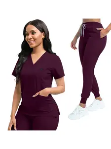 Comfortable Leisure Care Center Daily Practical Work Clothes Set Solid Color Breathable Nursing Scrubs Women Uniforms Elasticity Pet Clinic Nurse Workwear Doctor Thin Uniform