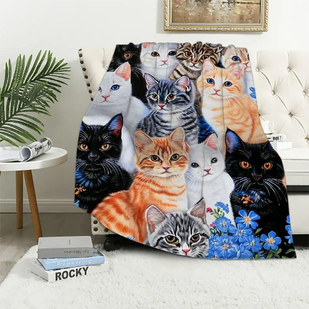 JEUXUS Collage Kitten Blanket for Bed,Throw Blanket for Unisex and Kids - Super Soft Plush Cat Blankets for Cat Lovers Cats Print Throws Blankets - Queen Size Blanket
