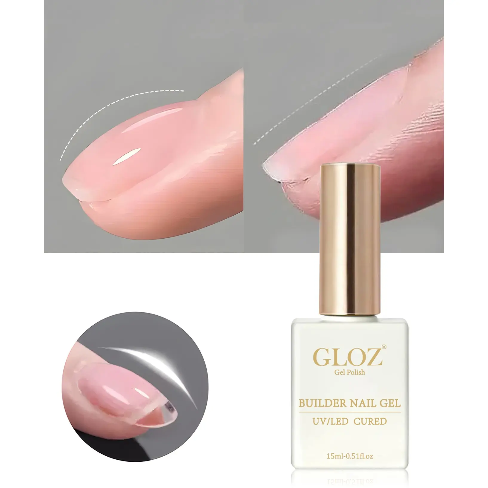 GLOZ 7-in-1 Clear Builder Gel for Nails Rubber Base Extension Strengthener Thickening Gel Rhinestone Glue LED Cured DIY Manicure Nail Polish UV Light Gel