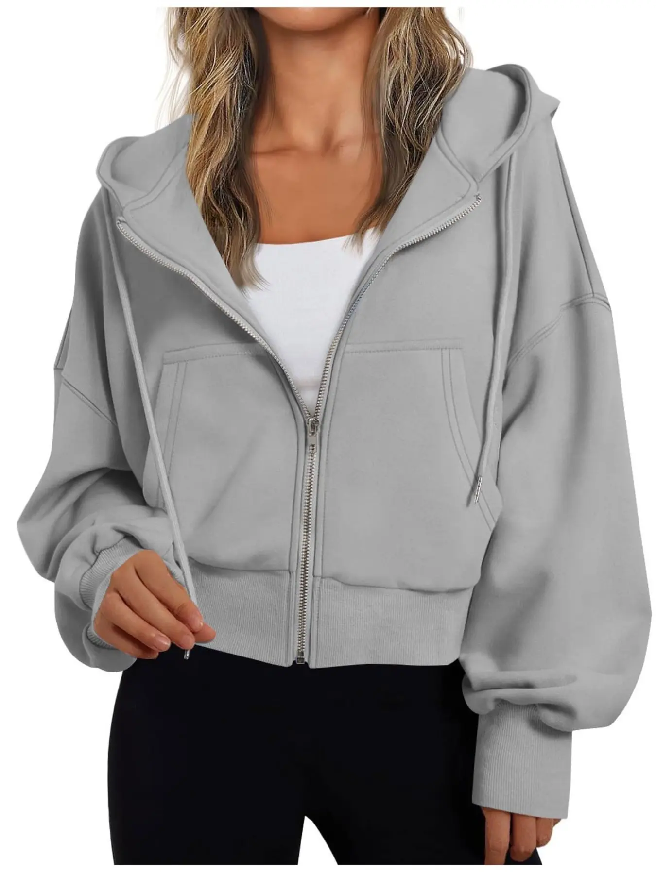 Women's New Fleece Fall Winter Long Sleeve Hooded Zipper Plain Loose Fit Hoodie Jacket with Pockets, Casual Fashion Outerwear