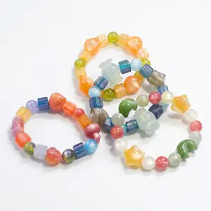 (Finished Product, Handmade)Handmade UV Color Changing Cat Eye Beaded Bracelet, Sunlight Reactive Resin Bead Stretch Bracelet
