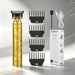 LQT Vintage Gold T9 Cordless Hair Trimmer for Men - Zero-Gapped Barber Clipper with Dragon Engraving, USB Rechargeable Edger for Fades, Beards & Lineups home