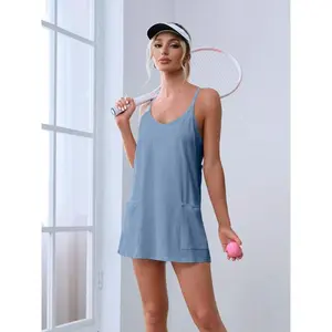 Women's Plain Backless Pocket Cami Dress, Casual Sleeveless Spaghetti Strap Short Dress for Summer, Ladies Clothes for Daily Wear, Moo Moo Dresses