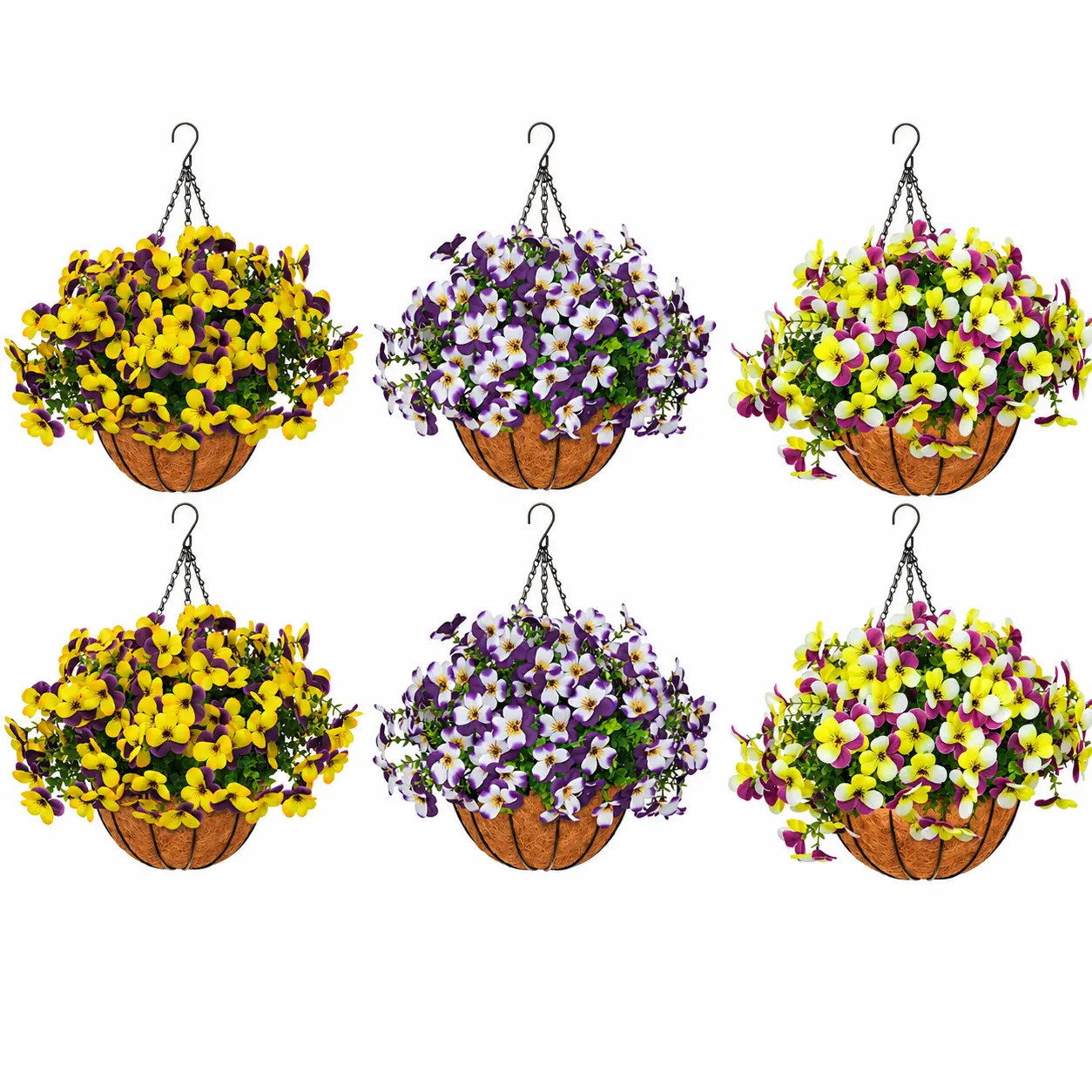 2PCS UV-Resistant Artificial Pansy Hanging Baskets, Ready-to-Hang Floral Decor for Front Porch Decoration, Housewarming Gifts, Outdoor Home Supplies