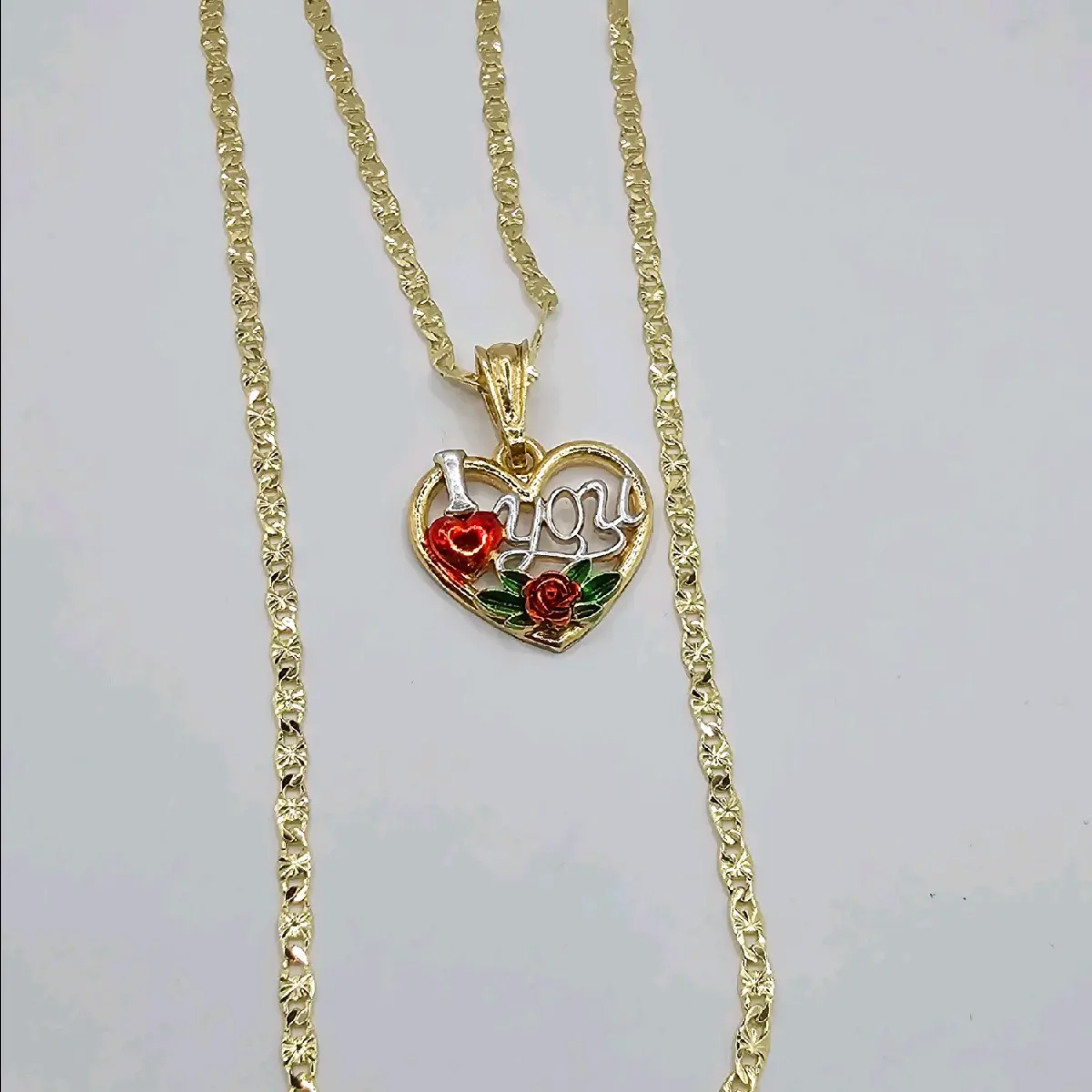 I LOVE YOU heart with rose necklace gold-plated regular chain 18"inches 24"inches available