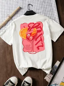 Women’s Spritz Trend Aperol Cocktail Round Neck Graphic T-Shirt | Orange Slice Print | SpringFashion2026 Womenswear Loose Comfortable Polyester Top | Casual Party Streetwear