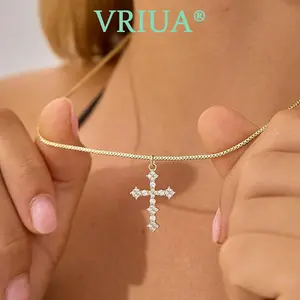 14K Gold Plated Vintage Cross Necklace for Women Trendy Charm Necklace for Party Daily Decor Trendy All-match & Exquisite Jewelry
