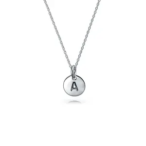 Tiny Minimalist Initial Pendant Necklace Sterling Silver A-Z Alphabet Disc
