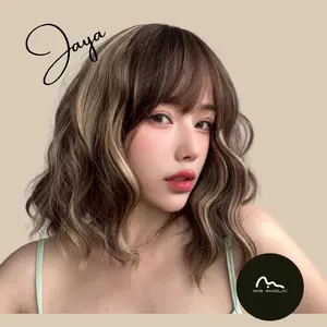 JAYA 【WA210-7】 Brunette Highlight  Wavy Wig with Bangs 12 inch Synthetic  Daily or Party