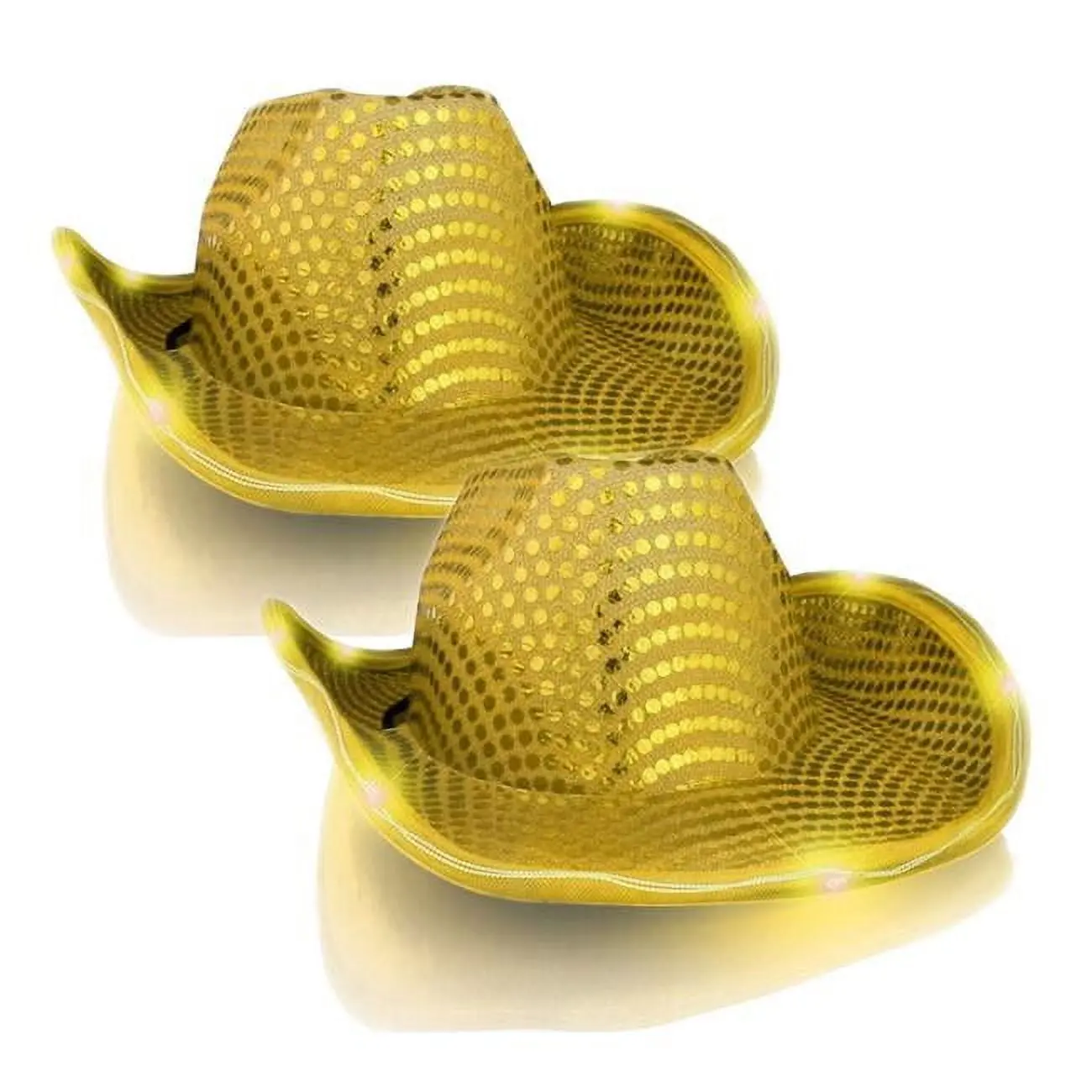 Gold Sequin Cowboy Hat, Unisex Flashing LED Light-Up Party Accessory, Fits up to 22 Inch - Pack of 2, Party Wear