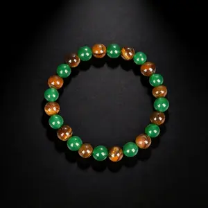 Natural 8MM Green Agate & Tiger's Eye Beaded Bracelet, Wealth & Abundance Healing Crystal Jewelry for Men & Women, Stylish & Elegant, Infused with Positive Energy for Everyday Wear