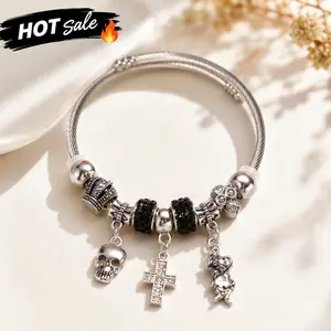 Devil Cross Ghost Pendant Bracelet,Gifts Girlfriend,Suitable for women's parties,Holiday Gift,Holiday Gift Box Set with Bracelet adjustable jewellery Gothic Stainless Steel Witchy Jewelry Trendy Fashionable Accessories Trendy Stack Bangle