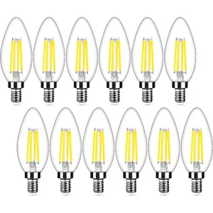 Dimmable E12 LED Candelabra Bulbs 40Watt Equivalent, 5000K Daylight White, 450Lumens, 4W B11 Vintage Chandelier Light Bulbs, LED Filament Clear Glass Candle Lamp for Ceiling Fan Home Decor Long Life High Color Rendering Index
