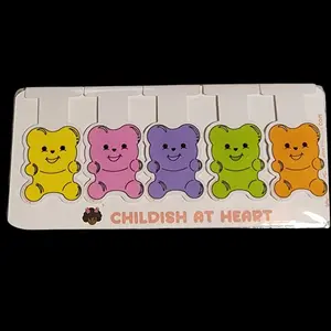 Hand Drawn and Hand Made Adorable Colorful Happy Gummy Bear Magnet Bookmark Set of 5