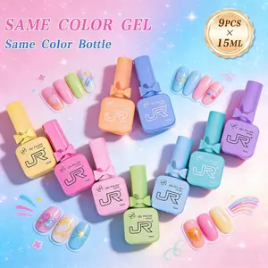 [HEMA TPO Free]JR 9Pcs 15ml Spiral Nails Gel Polish Set with Macaron Pink Lemon Brown Red Dark UV LED Soak Off Salon Quality Long Lasting Manicure Kit Hypoallergenic Gift for Women Nail Supplies