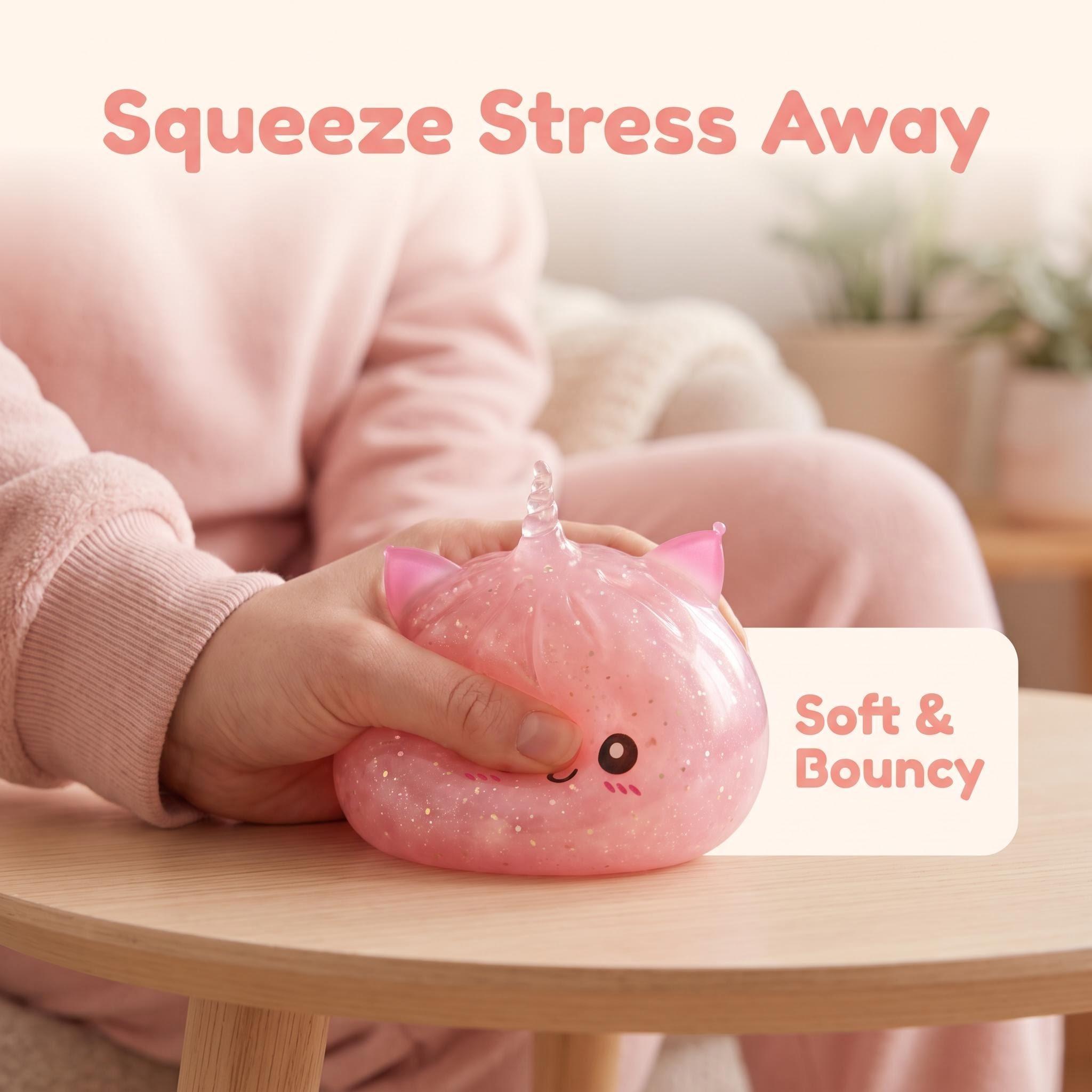 KIDGENIUS Kawaii Soft Squeeze Unicorn Bun Squishy Toy - Durable, Non-Toxic, Odorless Stress Relief Squishies, Sensory Friendly Oddly Satisfying Fidget, Office Decompression Toy, Collectibles Gift Idea, Decompression Squeeze