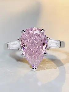 Pure Silver Water Drop Ice Flower Cut Ring for Women, High Carbon Diamond Ring, Colorful Gemstone Finger Ring, Elegant Jewelry, Solitaire Ring